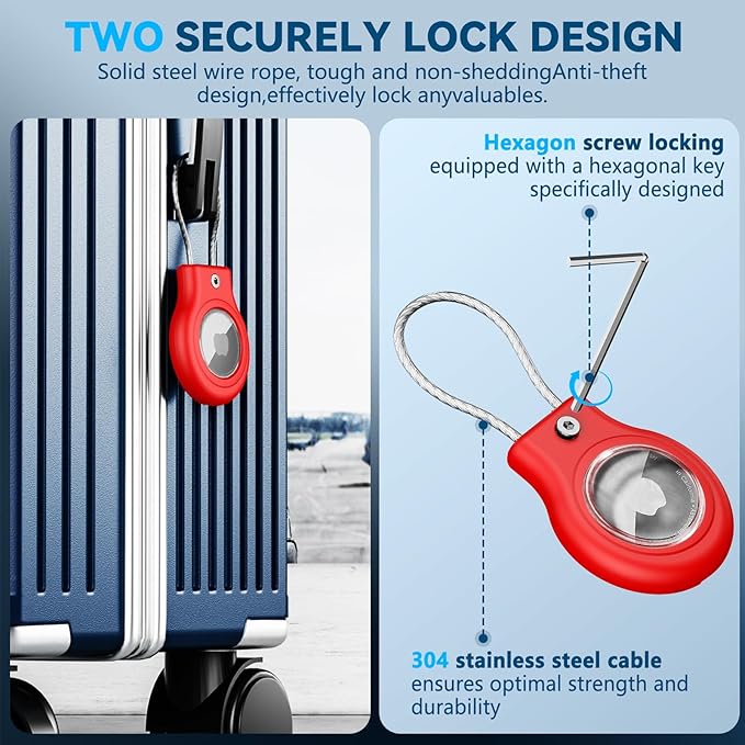 Waterproof Airtag Holder,2 Pack Airtag Case with Secure Lock,Airtags Keychain for Apple Airtag,Anti-Lost Protective Case Air tag Accessories for GPS Item Finder Tracker Luggage,Bag,Key,Pet-Black/Red