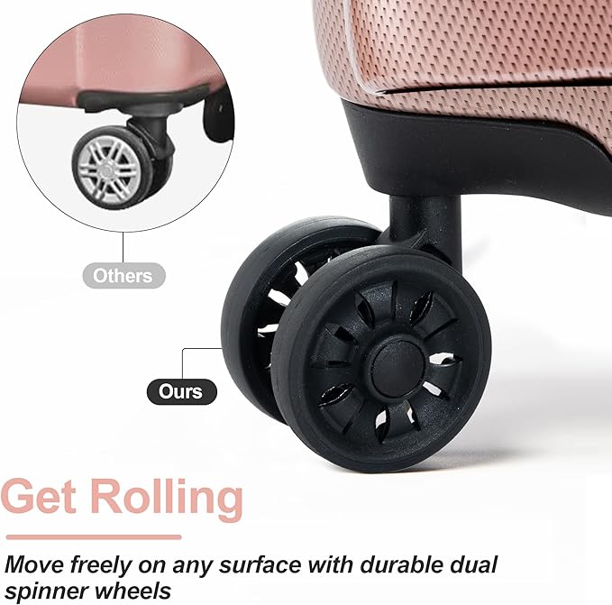 Luggage Set 3 Piece, PC+ABS Lightweight Suitcase Sets with Spinner Wheels, Hard shell Luggage Sets with TSA Lock RoseGold (20/24/28)