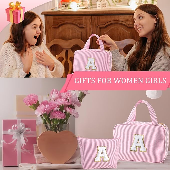 YOOLIFE Travel Toiletry Bag for Women - Hanging Toiletry Bag, Personalized Initial Toiletry Bags for Traveling Women, Portable Travel Toiletry Bag for Toiletries, Cosmetics - Letter H,Pink
