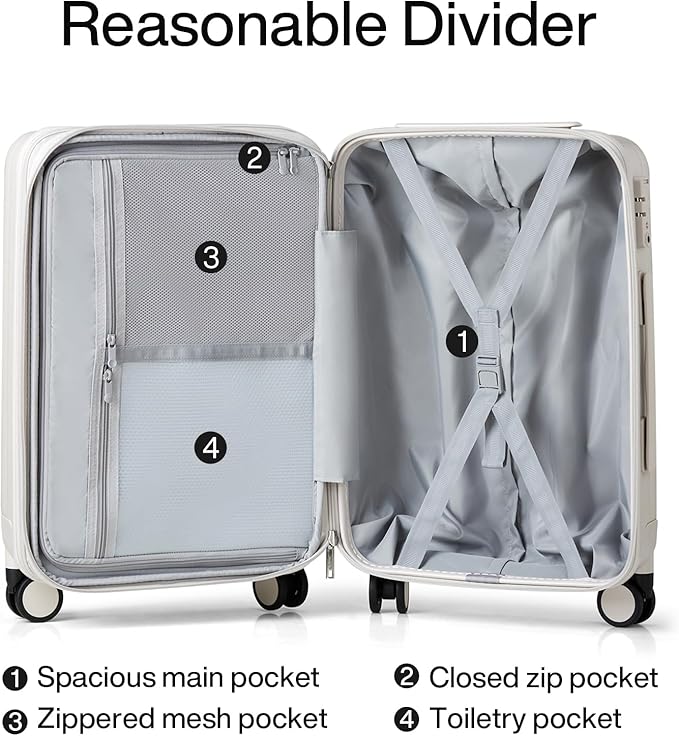 Hanke 29 Inch Expandable Checked Luggage Lightweight PC Hard Shell Luggage Suitcases with Wheels Travel Luggage Rolling Large Suitcase Travel Luggage Bag for Study Abroad.(Ivory White)