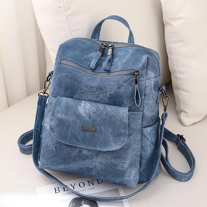 PU Leather Backpack Purse for Women Fashion Multipurpose Design Handbag Ladies Shoulder Bags Travel Backpack Blue