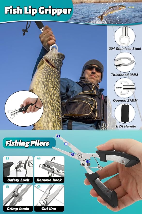 Fishing Pole Combo Set, 2PACK 6.89ft Fishing Rod and Reel Combo, Carbon Fiber Telescopic Fishing Rod Kit with Spinning Reel,Line, Lures, Fishing Pliers, Lip Gripper, Carrier Bag for Beginner Angler