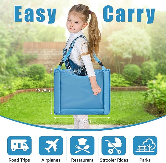 Children Auto Lap Pad - Travel Tray Tablet Holder，Car Seat Lap Tray for Toddlers, Kids，Use on Airplanes, Road Trips, Lap Desk，Tablet Holder and Carry Bag (Blue)