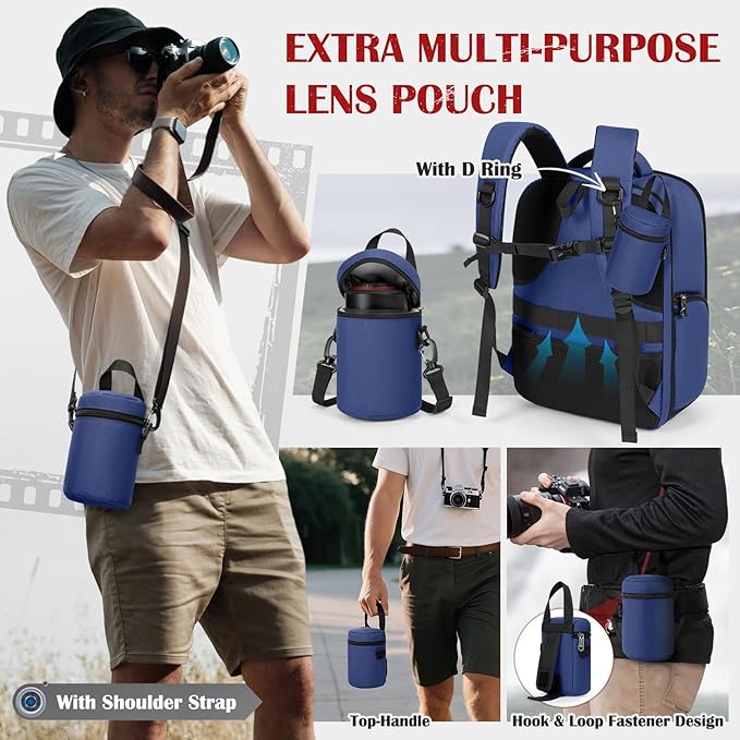 SDYSM Camera Backpack, Large Camera Bag for Photographers Professional DSLR/SLR Mirrorless Camera Case Compatible for Sony Canon Nikon, Blue
