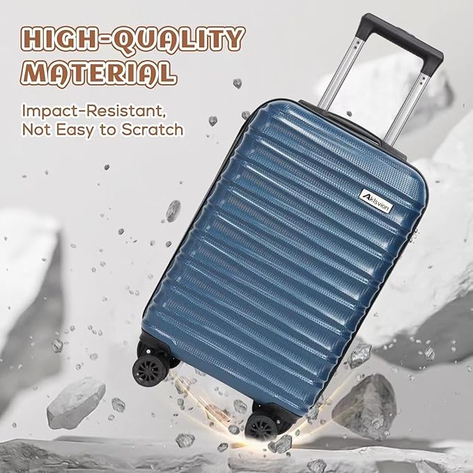 Carry on luggage 20 In suitcase with Spinner Wheels ABS & PC Hardside Luggage(Navy)