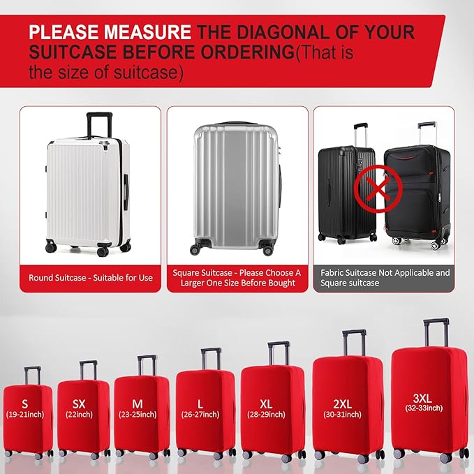 Travel Luggage Cover Suitcase Protector Scratch-Resistant Fit 19-31 Inch Suitcase, Not Included Suitcase (Red, M(24-25 inch))