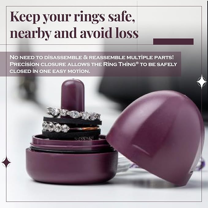 Ring Holder Keychain, Jewelry Organizer and Storage, Portable Waterproof Ring Holder, Pill Box Keychain Container, Gym Accessory, and Travel Ring Case (Deep Plum)