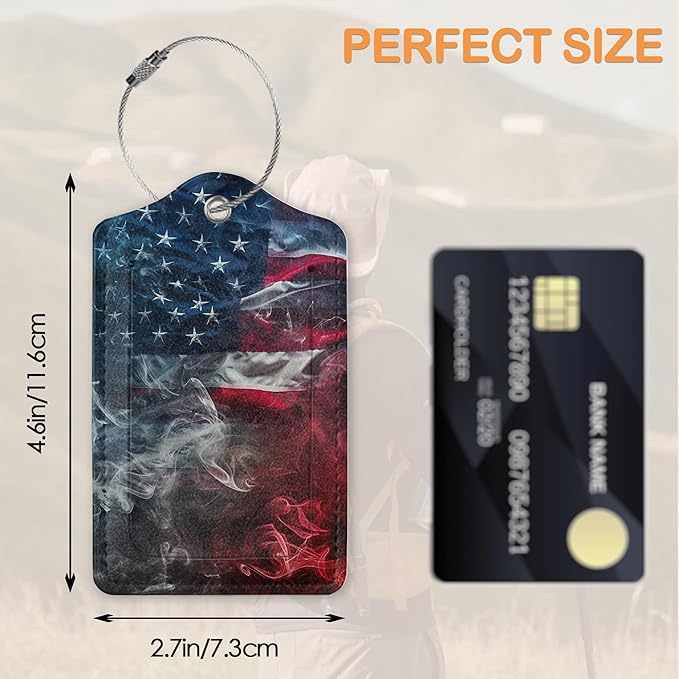 Vintage American Flag 3 Pack Luggage Tags for Suitcases, Smoky US Flag Art PU Leather Luggage Tag for Travel, Bag Tags with Privacy Name ID Card and Steel Loop for Women Men