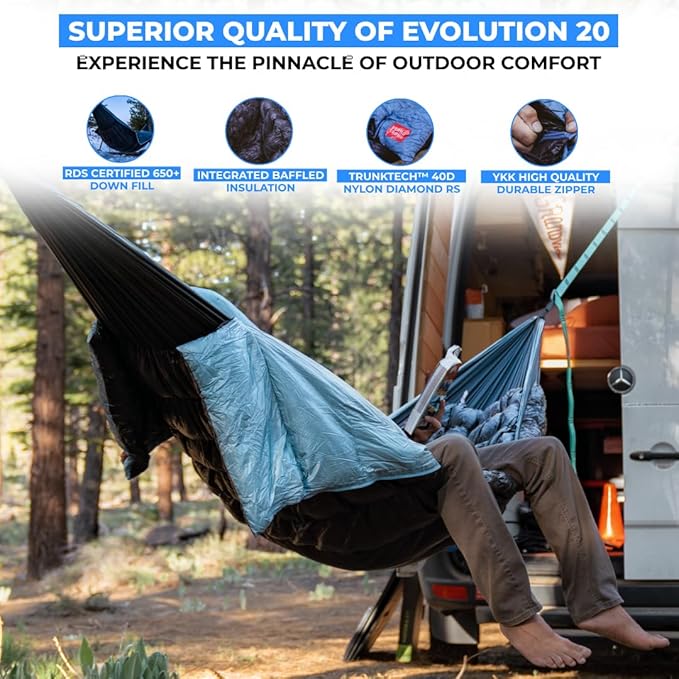Grand Trunk Evolution 20 Down Hammock - 20°F Cold Weather Hammock with Integrated Sleeping Bag for Camping & Backpacking