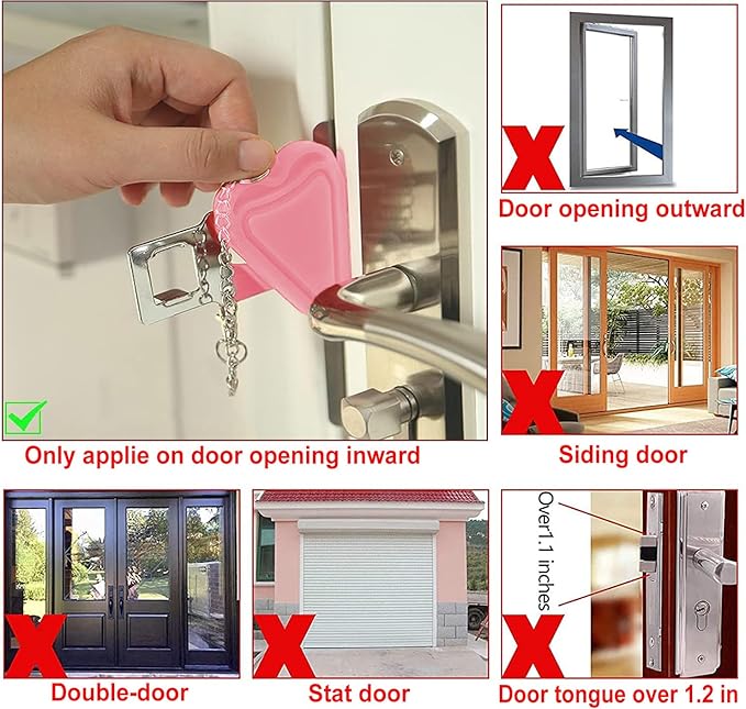 MBBEST Hotel Door Lock & Door Stop Alarm,Dual Protection Security Devices Pocket Door Stopper Self Defensey Tools for Hotel Travel Home Apartment House, Pink/Pink