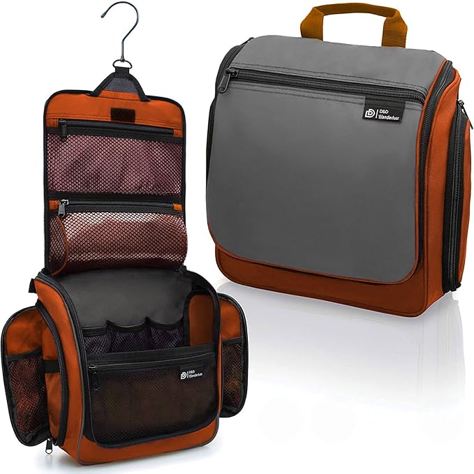 DD D&D Wanderlust D&D Hanging Travel Toiletry Bag for Men and Women – Cosmetics, Makeup and Toiletries Organizer Kit with 10 Compartments, YKK Zippers, XXL Metal Swivel Hook, Water-Resistant Nylon