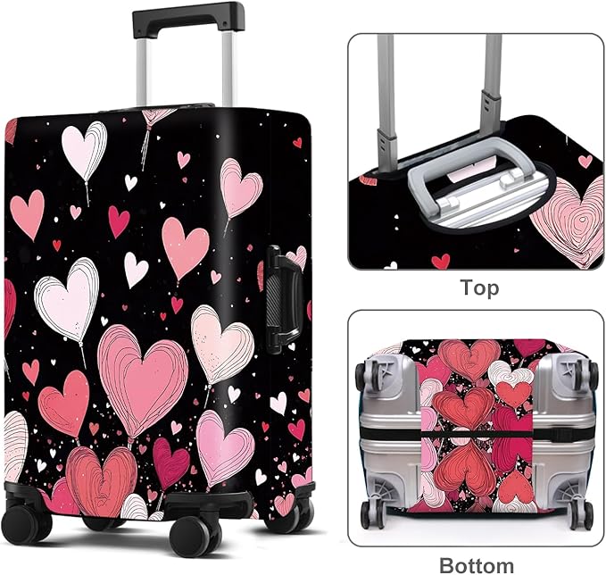 Luggage Cover Washable Suitcase Protector Anti-Scratch,Stretchable Fit for 20-34Inch Luggage Durable Travel Bag Cover with Zipper Closure (Heart-2, M(fits 24-26Inch suitcase))