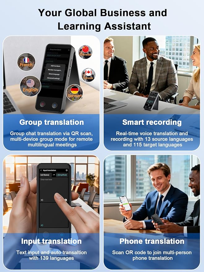 iTour Detachable Language Translator Device, Upgraded Instant Voice Translator, Real Time Dual Screen AI Translator with 139 Languages, Online & Offline & Photo & Group Chat & Text Translation