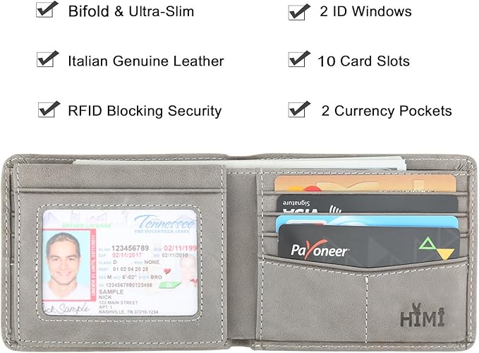 Wallet for Men-Genuine Leather RFID Blocking Bifold Stylish Wallet With 2 ID Window