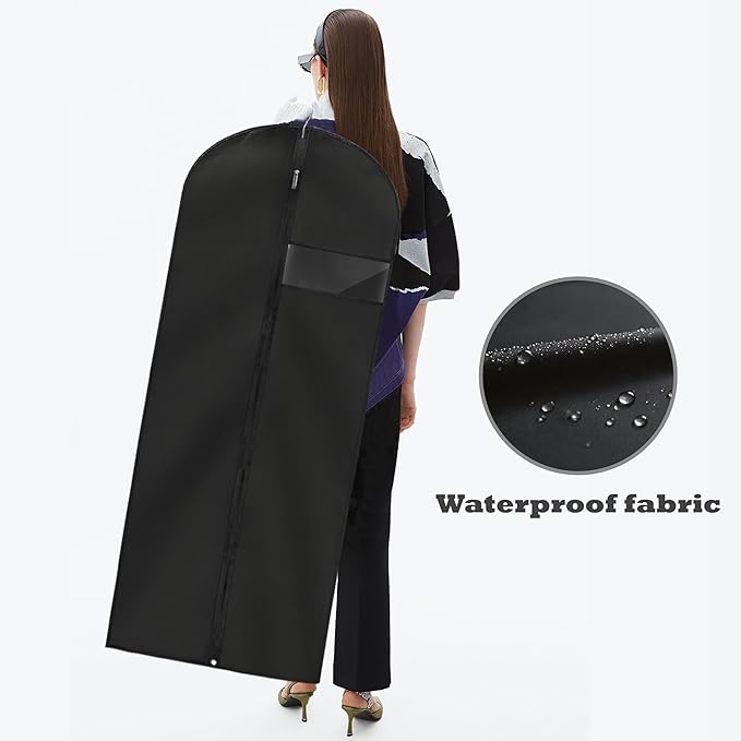 Dress Bags for Gowns Long, 60'' Garment Bags for Hanging Clothes, Suit Bag Cover for Storage and Travel (Black)