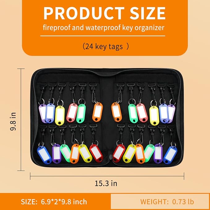 Sdstone Portable Zippered Key Organizer,Fireproof and Waterproof Key Binder with 24 Key Tags Key Case,Portable Manager, Landlord Zipper Key Storage for Real Estate Sales, Hotels, Car Rental