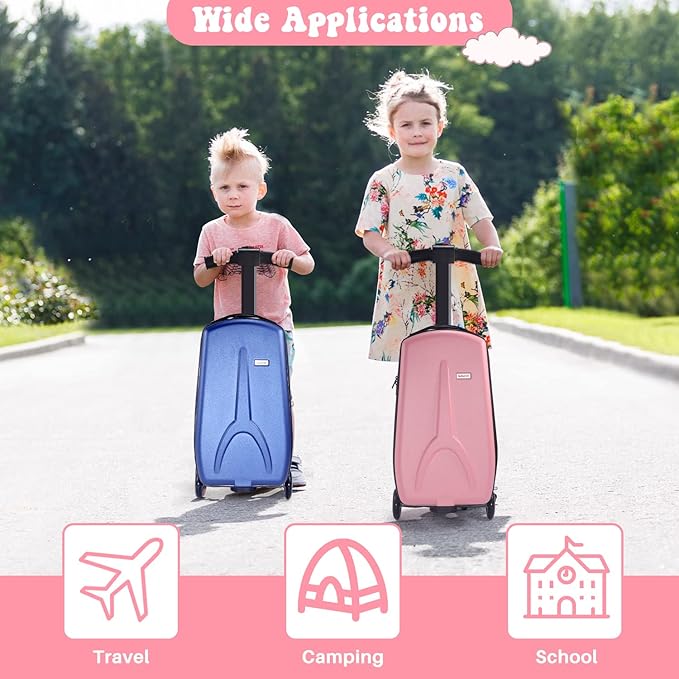 MRPLUM 20" Ride-On Suitcase with Detachable Scooter for Kids,Foldable Hardshell Carry-On Luggage for Toddlers Ages 4-15 with Adjustable Handle,Easy Steering&Brake(Airplane Approved)