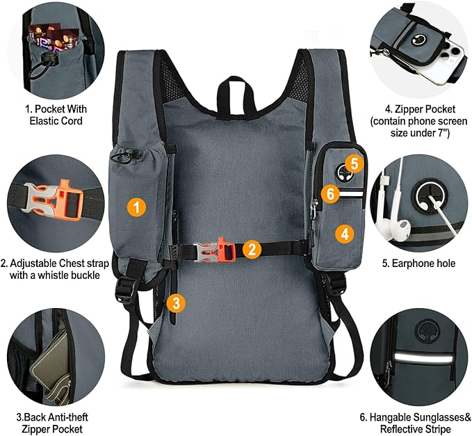 Seektop 15L Small Hiking Backpack for Women Men, Foldable Packable Backpack with Phone Pocket, Lightweight Travel Daypack for Hiking Camping Outdoor (Gray)