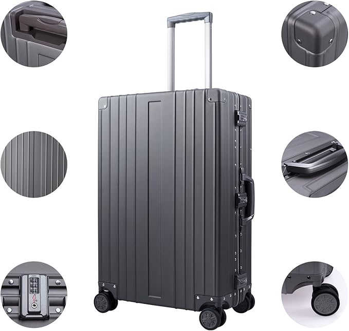 TRAVELKING All Aluminum Luggage Zipperless Hard Shell Luggage Case with TSA Lock Spinner Alloy Metal Suitcase (Grey, 24")