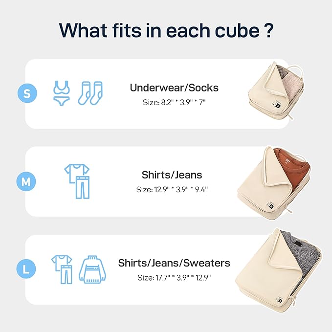 EPICKA 4 Set Ultra-Lightweight Compression Packing Cubes - Water Resistant Durable Travel Organizers Bags, Expandable Travel Accessories for Carry on, Luggage, Suitcase Backpack (Beige)