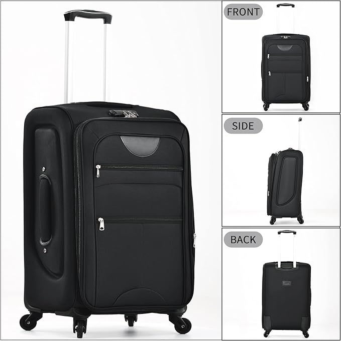Merax Softside Luggage Set Softshell Lightweight 3 Piece Spinner Suitcase 22" 26" 30" Black