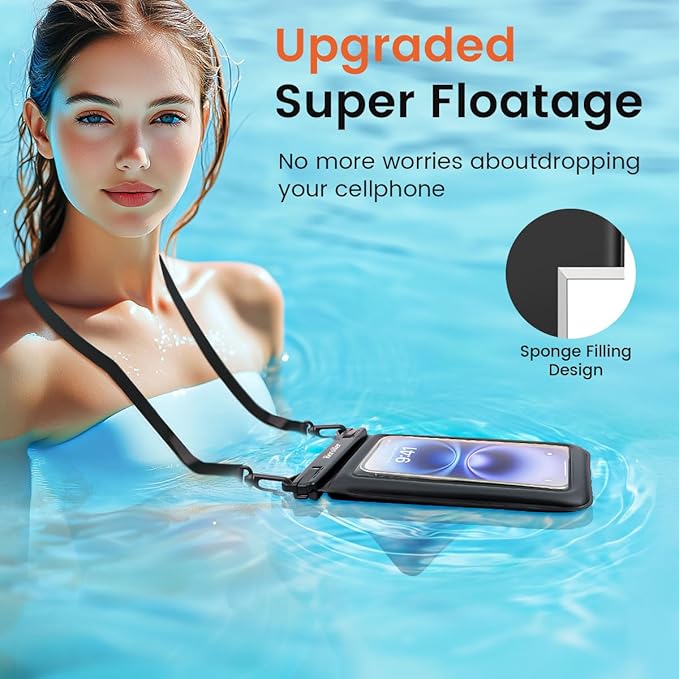 Floating Waterproof Phone Pouch - 2 Pack IPX8 Waterproof Phone Bag with Double Space, Waterproof Phone Case with Lanyard for iPhone 16 15 14 13 Pro Max Galaxy S24+ S23, Beach Cruise Ship Essentials