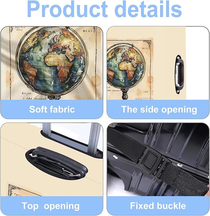 Luggage Cover Washable Suitcase Protector Anti-scratch Suitcase cover Fits 20-34 Inch Luggage (Globe, XL(32-34inch suitcase))