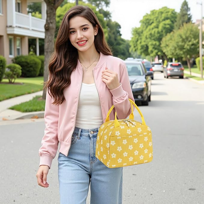 Bluboon Lunch Bag for Women Men Cute Corduroy Lunch Tote Bags Reusable Insulated Lunch Box Large Capacity Reusable Insulated Cooler for Work Picnic or Travel