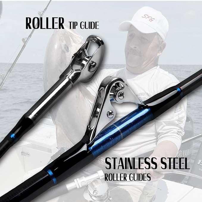 Fiblink Saltwater Offshore Heavy Trolling Fishing Rod Big Game Conventional Boat Fishing Roller Rod Pole with All Roller Guides (Heavy Power, 5-Feet 1-Inch)