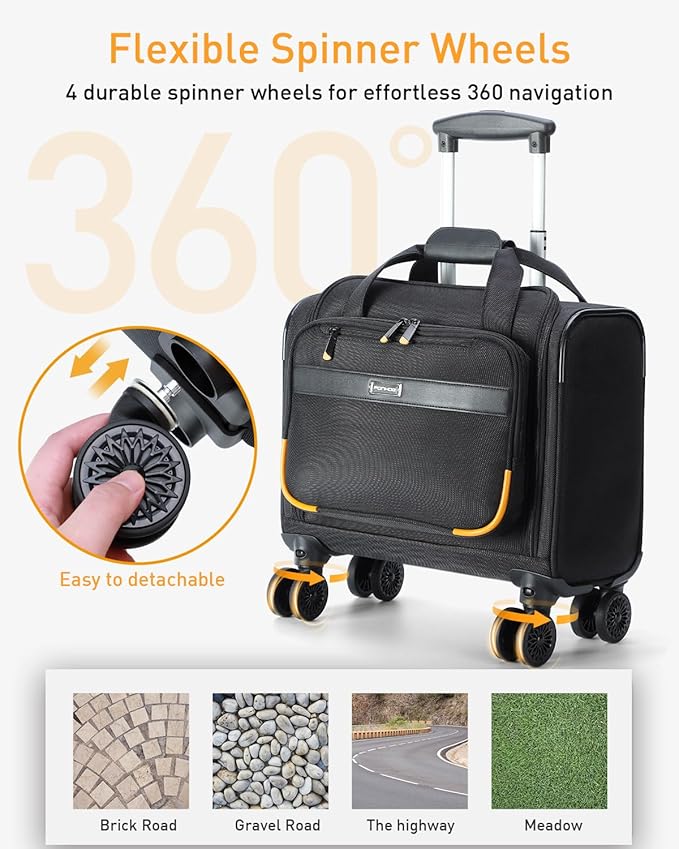 Rolling Laptop Bag - Rolling Briefcase with 4 Spinner Wheels, 15.6 Inch 1680D Nylon Water Resistant Computer Bag for Men and Women Work Travel, Black (Black, 15.6in)
