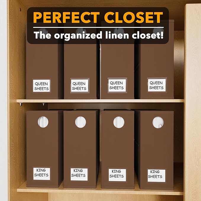 SpaceAid 8 Pack Bed Sheet Organizers and Storage, Foldable Linen Closet Organizer, Set Folder Keeper With Window XL (Queen & King Size) Bedding Container (Brown)