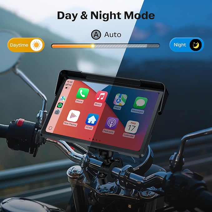 WonVon 7 Inch Wireless Motorcycle Carplay GPS Navigation System with Apple Carplay and Android Auto Portable Screen with Dual Bluetooth, Navigation, Siri, Google Assistant