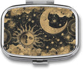 Metal 2 Compartment Pill Organizer Travel Friendly Portable Compact Pill Box Cute Pill Case,for Pocket Wallets Daily Portable Medicine Vitamin Tablet Storage (The Sun and The Moon)