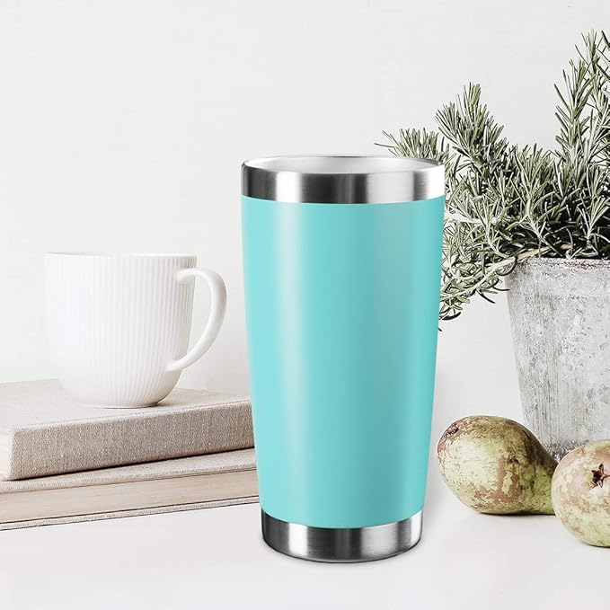 20oz Tumbler Bulk Stainless Steel Vacuum Insulated Tumblers with Lid Double Wall Travel Mug, Powder Coated Coffee Cup, Suitable for Ice Drinks and Hot Beverage (Light blue 12pack)