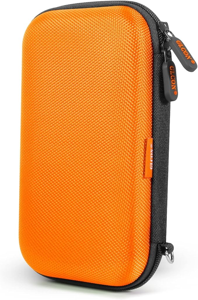 Orange Shockproof Hard EVA Carrying Case Travel Pouch for External Hard Drive, Power Bank, Cell Phone, Cable, Cord - Portable Small Electronic Accessories Organizer Storage Zipper Pouch