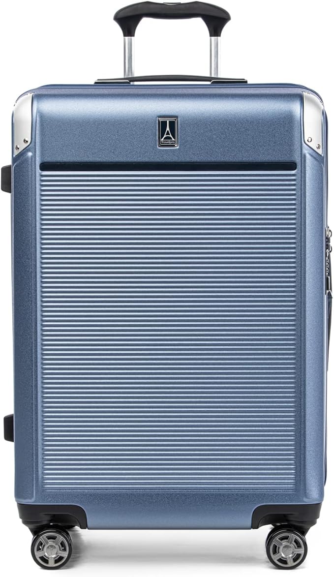 Travelpro Platinum Elite Hardside Expandable Checked Luggage, 8 Wheel Spinner, TSA Lock, Hard Shell Polycarbonate Suitcase, Dark Sky Blue, Checked Medium 25-Inch