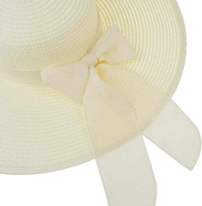 DRESHOW Beach Hats for Women Big Straw Wide Brim Summer Hat Floppy Foldable Roll up Cap Sun Hat UPF 50+