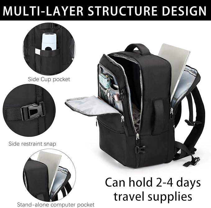 Sowaovut Travel Laptop Backpack, Extra Large High School College Backpacks, Flight Approved Daypack Business Bag Fit 17.3 inch Laptop for Men Women (Black)