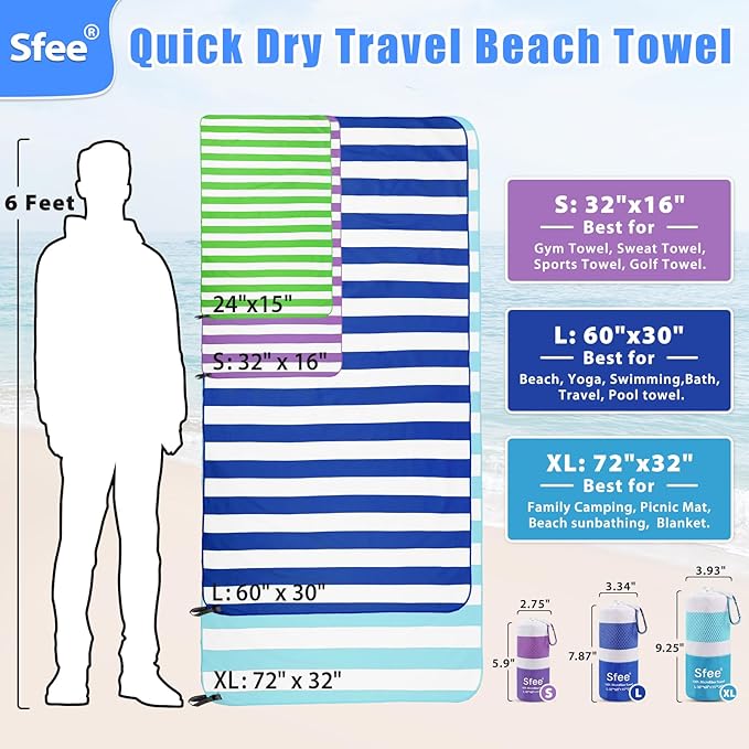 Sfee 2 in 1 Microfiber Oversized Beach Towel, Quick Dry Towel Travel Towel Camping Towel Super Absorbent Compact Lightweight Sports Gym Towels for Beach,Gym, Hiking, Pool, Backpacking, Bath, Yoga