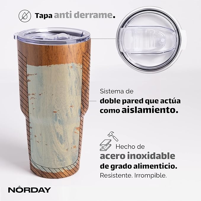 NORDAY | Tumbler with Lid - 30oz - Wood Insulated Tumbler - Stainless Steel Tumblers - Double Wall Vacuum Insulated Travel Coffee Mug for Car Cup Holder - Keeps Temperature for 24hr - Anti Spill Lid