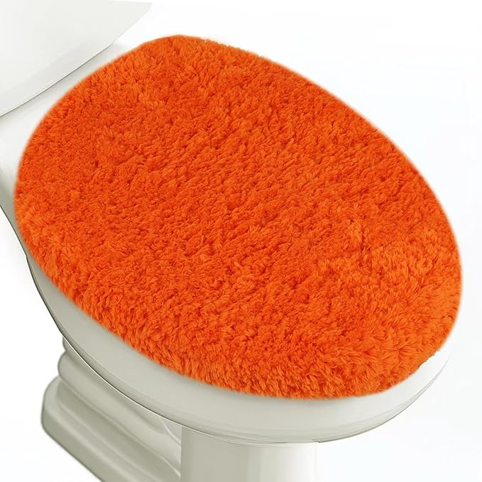 Microfiber Elongated Toilet Seat Cover 19.5"x 15" Machine Washable Solid Toilet Lid Cover Adjustable Rubber Backing Fits Most 18-19.5" L x 14-16" W Elongated Toilet Seat