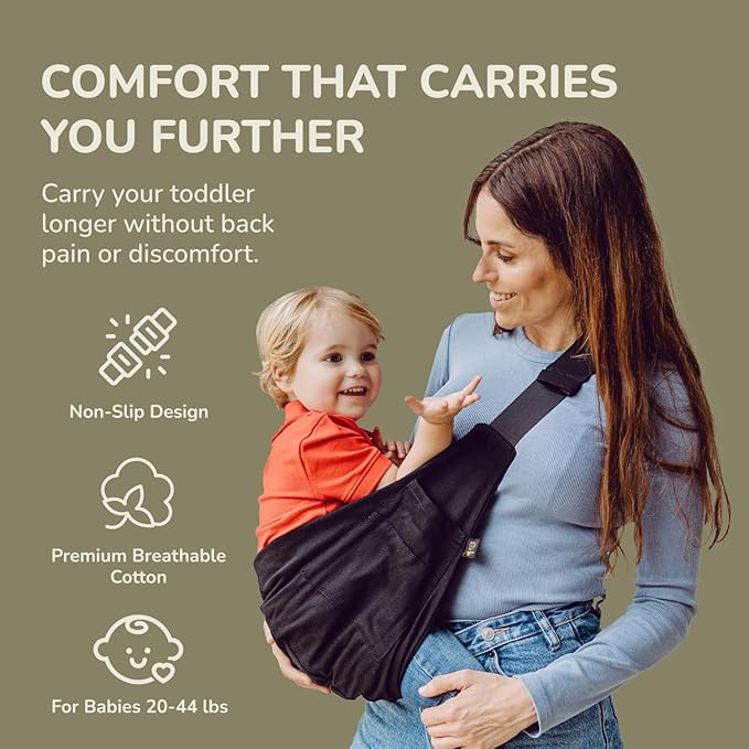 Ergonomic Lightweight Adjustable Toddler Sling Baby Carrier with Zipper Pockets Shoulder Padding Anti Slip Support for Travel Loving Dads and First Time Moms from 12 Months to 3 Years