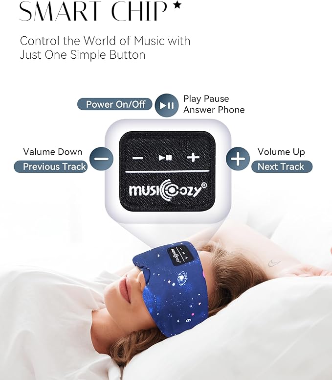 MUSICOZY Sleep Headphones Bluetooth Sleep with Headphones Eye Wireless Bluetooth 5.4 with Adjustable Headband Total Blackout for All Night Sleep, Travel & Nap