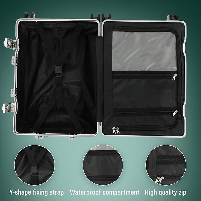 UrbanExplorer 20 Inch Carry On Luggage Aluminum Frame Airline Approved, Zipperless Luggage Carry On TSA Approved ABS+PC Hard Shell Suitcases, Lightweight Carry-On Suitcase with Cup Holder, Sliver