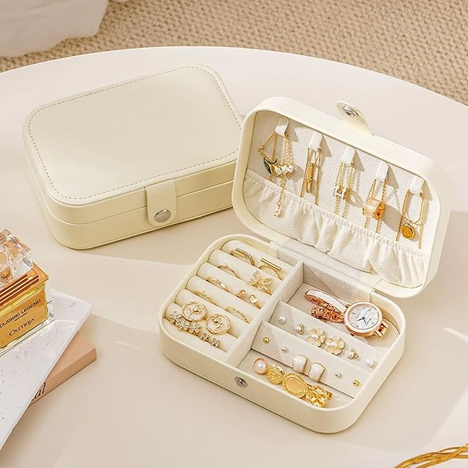 Travel Jewelry Box,Jewelry Travel Case, Small Jewelry Box,2 Layer Travel Jewlery Case, PU Leather Mini Portable Jewerly Storage Display Holder for Earrings, Ring, Necklaces, Bracelets