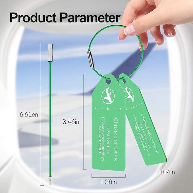 4 PCS Personalized Metal Luggage Tag – Personalized Engraved Suitcase Tag, Backpack Tag, with Matching Color Strap, Waterproof Suitcase Name Badge – Ideal Corporate Gift & Travel Accessory (Green)