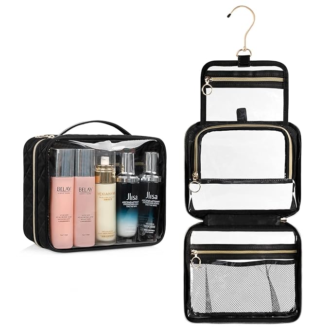 CUBETASTIC Clear Toiletry Bag, Transparent Travel Makeup Bag Small Hanging Travel Bag Portable Cute Cosmetic Organizer Waterproof Make Up Case