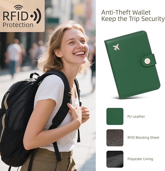 ZOPPEN Passport Holder Women, Passport Cover Travel Wallet Rfid Blocking Passport Wallet Cover Case Travel Essentials Document Organizer, Grass Green