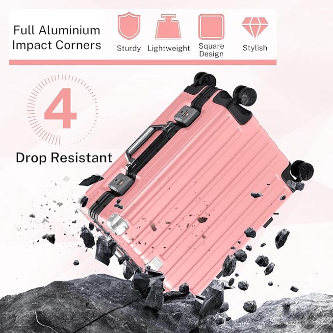 Krute Luggage 24 Inch Aluminum Frame Zipperless Suitcase with Spinner Wheels Checked Luggage PC+ABS Lightweight Hardshell