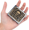 Cute and Stylish Metal Pill Box - Compact Portable Pill Organizer with 8 Compartments, Food-Grade Divider, Ideal for Travel, Vitamins, Jewelry, Cosmetics (Arsenic Skull)